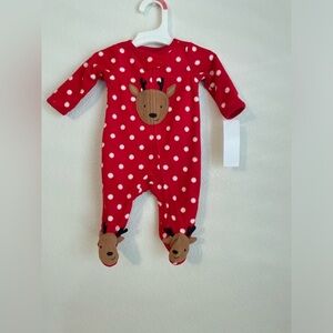 Carter's Red One Piece Footie with Reindeer Design size Newborn-NWT